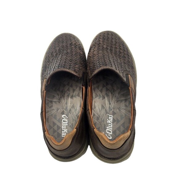 Olukai Lae'ahi Lauhala Brown Leather Slip-On Loafer Shoes 10486 Men’s Size 10 US - Picture 8 of 11